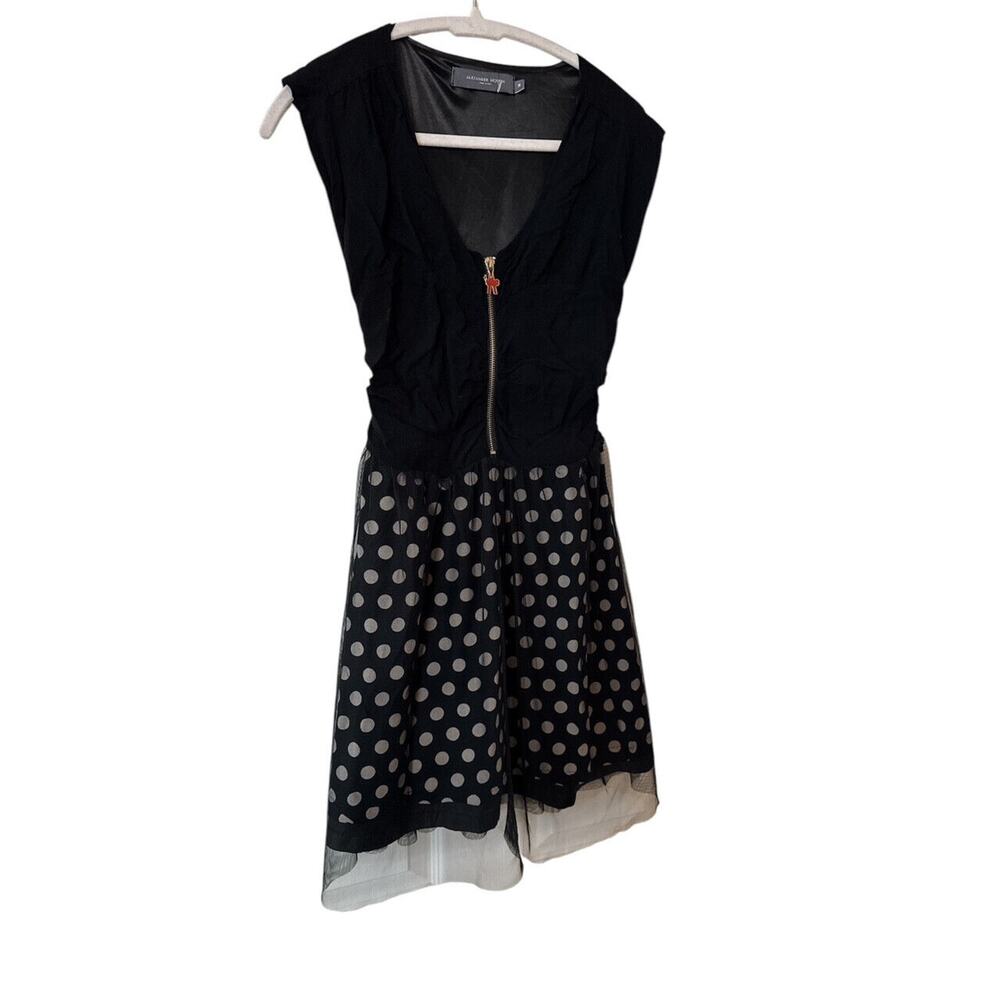 LUX! ALEXANDER MCQUEEN ZIP SHEER OVERLAY POLKA DOT MINI DRESS SZ M